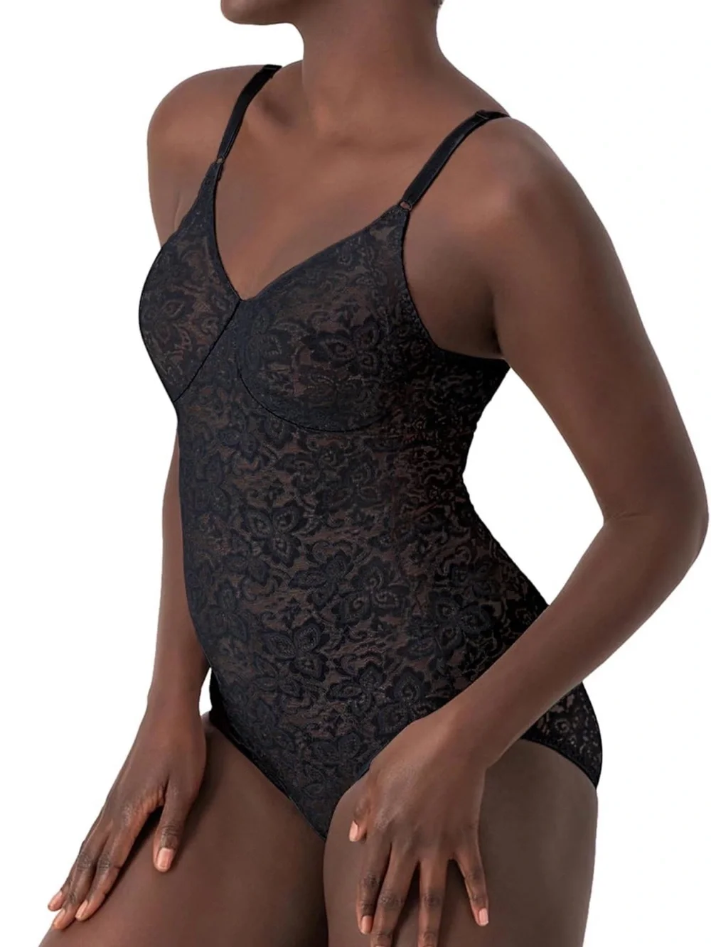 Bali 38C Black Lace Shaping Bodysuit